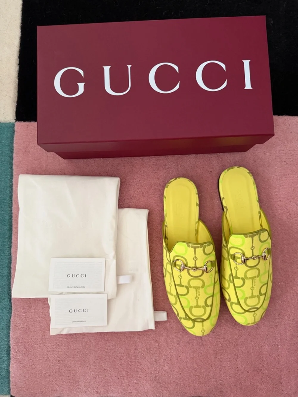 Gucci Yellow Neon Horsebit Princetown Mules - Picture 2 of 6